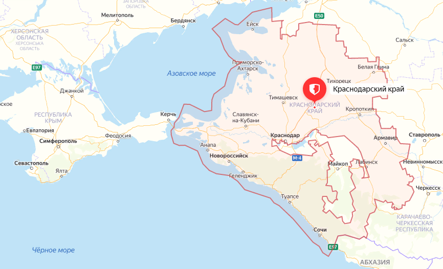 Краснодарский край на карте